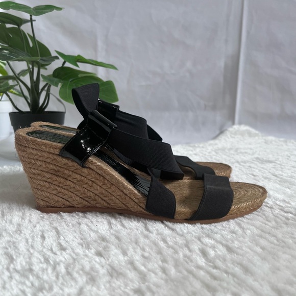 Eric Michael black stretchable strappy sandals espadrille size 38 - Picture 2 of 12